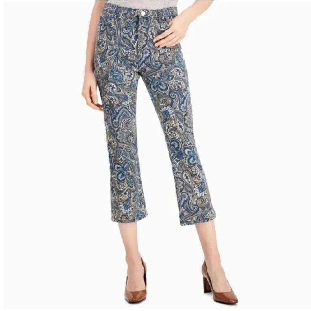 Marella Sport Avorio Navy Trousers Cropped Pants Paisley Pattern Jeans Capri